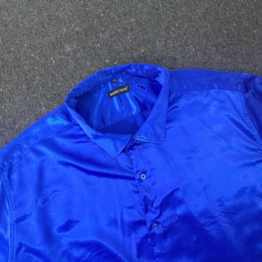 Barry Wang Men XXXL Blue Satin Silk Like Long Sleeve Shirt